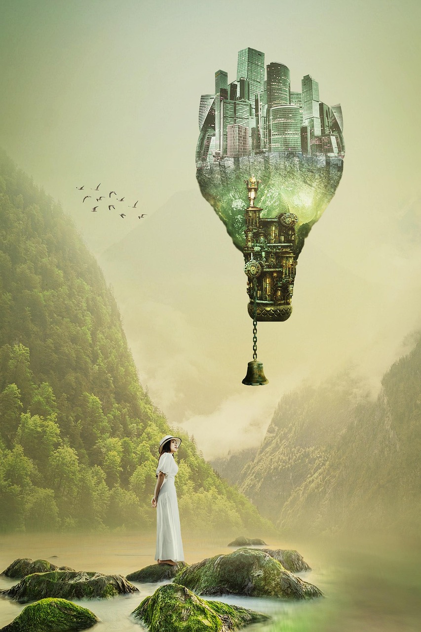 city, landscape, rocks, mountains, crystal, quartz, magic, fantasy, woman, girl, nature, high, building, tecnology, bell, birds, tecnology, tecnology, tecnology, tecnology, tecnology